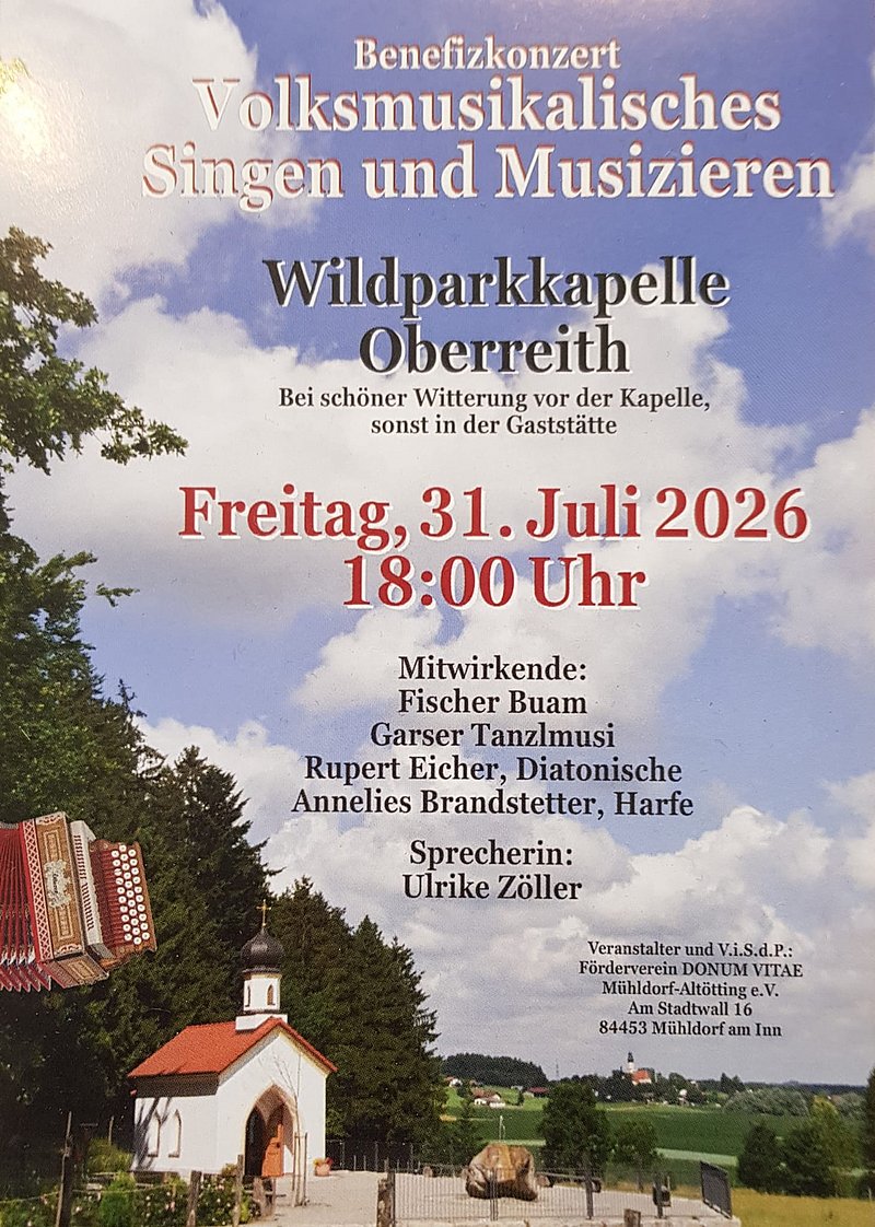 Flyer mit dem Titel Musizieren in Oberreith. Abgebildet ist die Kapelle in Oberreith.